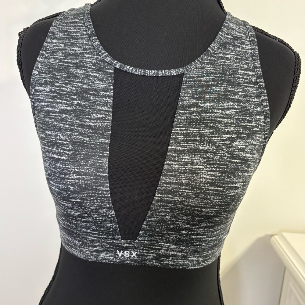 VSX Sport Victoria Secret Women's Charcoal and Black mesh Activewear top size S